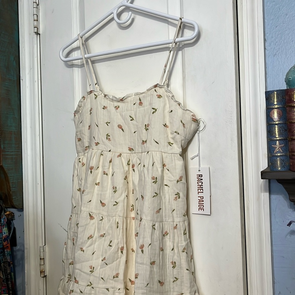 Rachel Page size Large cream dress with/ pink flowers. NWT